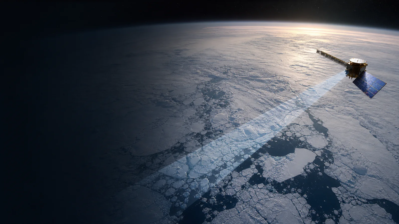 Realistic Earth-observation satellite scanning fractured Arctic sea ice from low orbit
