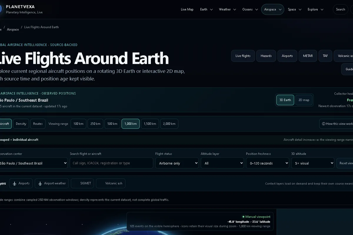Preview of the PlanetVexa Live Flights map