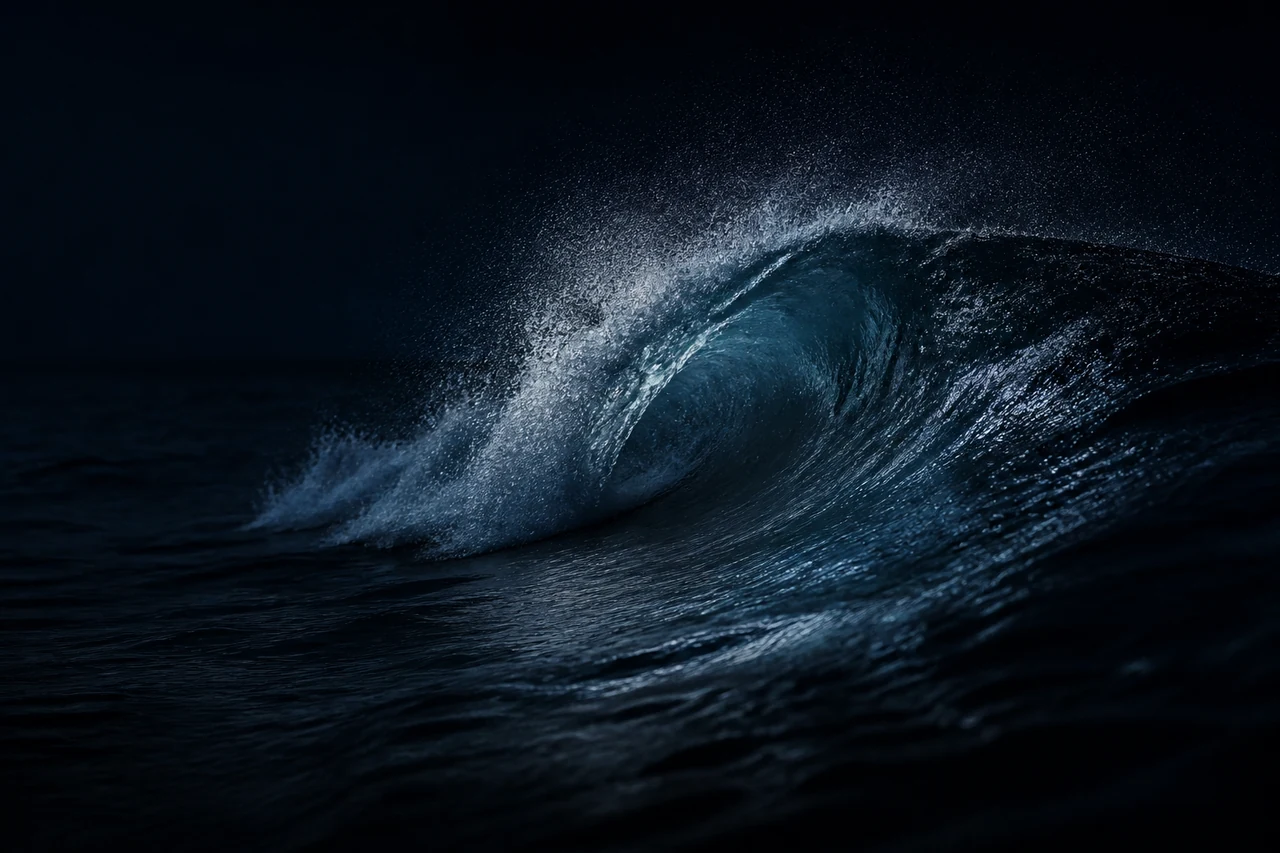 Realistic dark-ocean wave with visible crest, face and spray